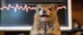 Happy small animal in front of a computer screen with data graph Royalty Free Stock Photo