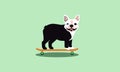 Flat vector of black and white bulldog on a skateboard isolated on background