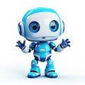 Happy and small, blue robot on white background