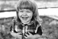 Happy small boy on green grass Royalty Free Stock Photo