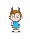 Happy Small Boy with Horns - Cute Cartoon Kid Vector