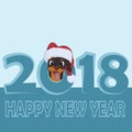 Happy small Dog in Santa Claus hat sitting and smile. Royalty Free Stock Photo