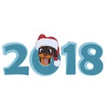 Happy small Dog in Santa Claus hat sitting and smile. Royalty Free Stock Photo