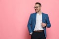 Happy smart casual man adjusting his jacket Royalty Free Stock Photo