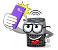Happy smart speaker cartoon funny character selfie smartphone photo isolated