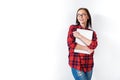 Happy smart young woman holding laptop Royalty Free Stock Photo