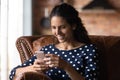 Happy smartphone user getting message with good news