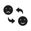 Happy Smile Change to Sad Face Silhouette Icon. Positive and Unhappy Emotion Sign. Mood Changes Glyph Pictogram. Bipolar