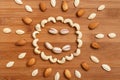 Happy smile, composition of food background. Top view, flat lay Royalty Free Stock Photo