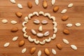 Happy smile, composition of food background. Top view, flat lay Royalty Free Stock Photo