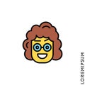 Happy Smile Eyes Open with a raised eyebrow yellow Emoticon girl, woman Icon Vector Illustration. Style. Smile vector icon, happy