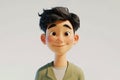 Happy smile friendly Asian cartoon character kid teen young adult man male person portrait in green jacket in 3d style design on Royalty Free Stock Photo