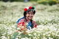 Happy smile hill tribe Chrysanthemum garden Royalty Free Stock Photo