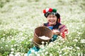 Happy smile hill tribe Chrysanthemum garden Royalty Free Stock Photo