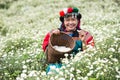 Happy smile hill tribe Chrysanthemum garden Royalty Free Stock Photo