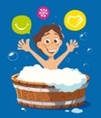 Happy smile kid washing in bath bathtub