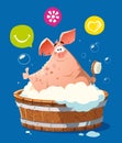 Happy smile pig in bath bathtub washing Royalty Free Stock Photo