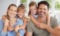 Happy, smile and portrait of relax family on home living room sofa bonding, having fun and enjoy quality time together Royalty Free Stock Photo