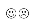 Happy smile and sad unhappy face emoji icon. Positive and negative feeling symbol. Like and unlike sign. Emoticon logo. Royalty Free Stock Photo