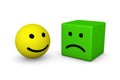 Happy smiley ball and sad smiley cube Royalty Free Stock Photo