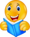 Happy smiley emoticon reading book