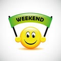 Happy smiley face with green weekend banner
