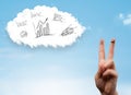 Happy smiley fingers looking at cloud with hand drawn charts Royalty Free Stock Photo