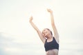 Happy smiling  woman with arms outstretched Royalty Free Stock Photo