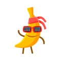 Happy smiling banana fruit in sunglasses and bandana. Colorful character cartoon vector Illustration Royalty Free Stock Photo