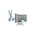 Happy smiling barber security box open mascot design style