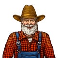Happy smiling bearded farmer in hat