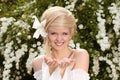 Happy Smiling blonde young woman presentation Royalty Free Stock Photo