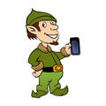 Happy Smiling Boy Elf with phone Royalty Free Stock Photo