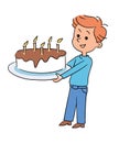 Happy smiling boy holding festive birthday cake Royalty Free Stock Photo