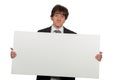 Happy smiling business man showing blank signboard, isolated over white background Royalty Free Stock Photo