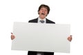 Happy smiling business man showing blank signboard, isolated over white background Royalty Free Stock Photo