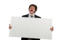Happy smiling business man showing blank signboard, isolated over white background Royalty Free Stock Photo