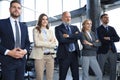 Happy smiling business team standing in a row at office Royalty Free Stock Photo