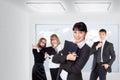 Happy smiling business team standing in a row at office Royalty Free Stock Photo