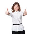 Happy smiling business woman with ok hand sign