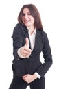 Happy smiling business woman showing like gesture