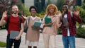 Happy smiling carefree positive friendly university students diverse people friends multiracial school children Royalty Free Stock Photo