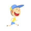 Happy smiling cartoon boy running, kids outdoor activity in summer vacation colorful character vector Illustration Royalty Free Stock Photo