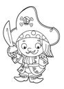 Happy smiling cartoon medieval pirate standing with big sword rate standing with big sword vector coloring page forvector coloring