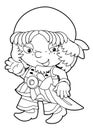 Happy smiling cartoon medieval pirate standing with big sword rate standing with big sword vector coloring page forvector coloring Royalty Free Stock Photo