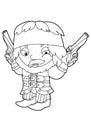 Happy smiling cartoon medieval pirate standing with big sword rate standing with big sword vector coloring page forvector coloring Royalty Free Stock Photo