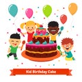 Happy smiling celebrating kids with birthday cake Royalty Free Stock Photo