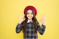 Happy smiling cheerful kid portrait. Small girl nice hairstyle. Cool girl. Fashion shop. Fancy accessory. Child long Royalty Free Stock Photo