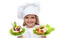 Happy smiling chef kid with creative sanwiches Royalty Free Stock Photo