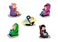 Happy Smiling Children Sitting in Portable Car Seat Vector Set Royalty Free Stock Photo